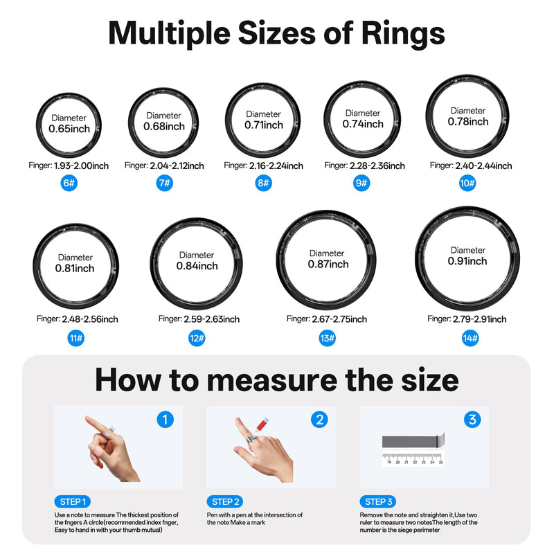 Smart Ring for Women & Men, Health Fitness Tracker Ring | Sleep Monitor/Heart Rate/Blood Oxygen/HRV/Stress/Calorie/Steps, IP68 Waterproof for iOS & Android, Free App (Black, 10#) Black 10#
