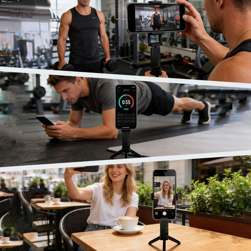 Magnetic Phone Tripod for Travel, Airplane Phone Holder with 360°Rotation, Immediate Attach Attractive Car Phone Stand Highlighting Hard Wearing Metal Base and Flexible Positioning for Guidance (Black Black