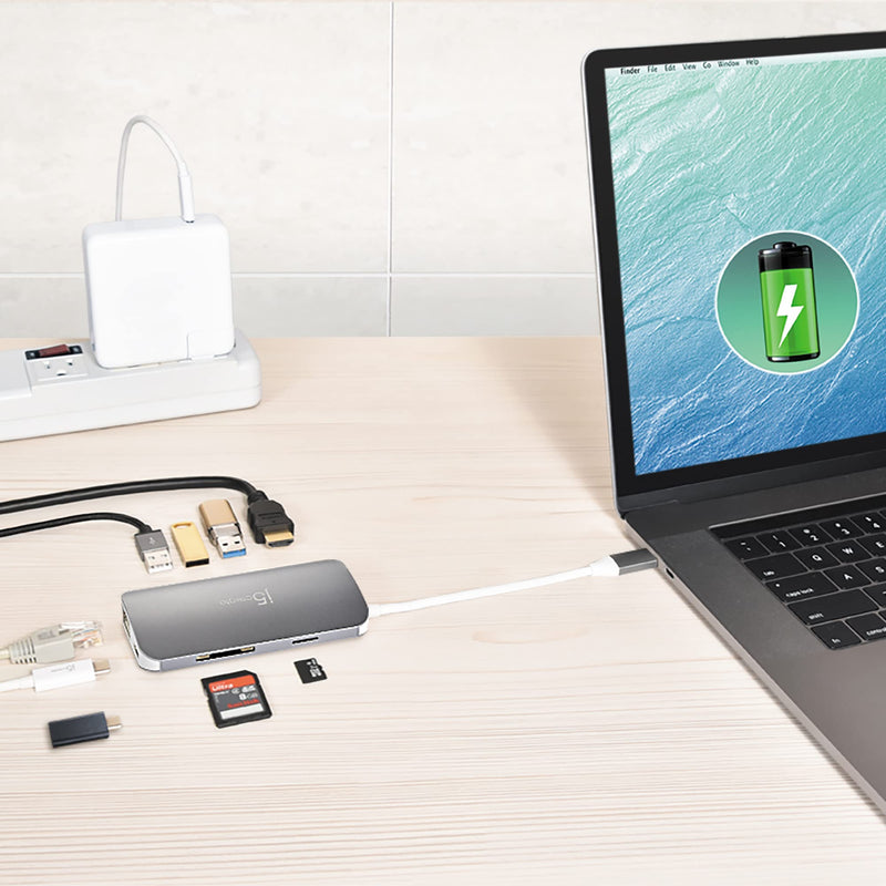 j5create USB-C 9-in-1 Multi Adapter Multi Adapter HDMI/Ethernet/USB 3.1 | SD and MicroSD/PD 3.0 | 4K HDMI for MacBook | ChromeBook |USB-C Devices (JCD383) JCD383-FBA
