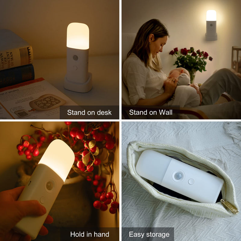 [AUSTRALIA] - YELKO Motion Sensor Night Light, 2000mAh Rechargeable Night Lights Battery Powered, PortableＤimmable Nightlights with 5 Brightness Levels for Kids,Adults (Warm White 2Pack) Warm White Two Pack 