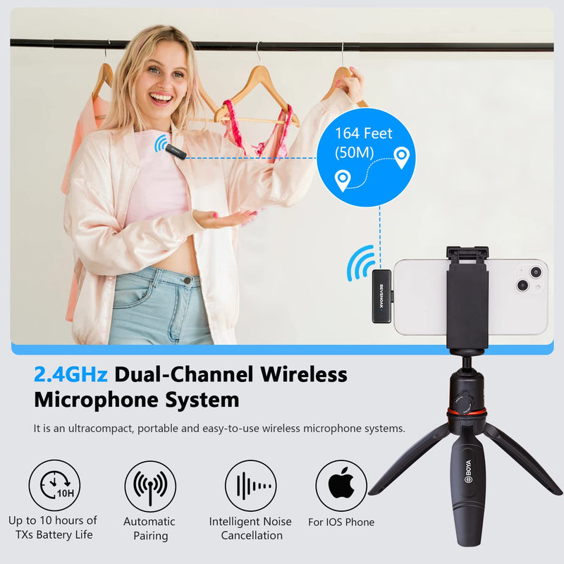 Sevenoak Wireless Lavalier Microphone for iPhone,MFi Certified, Plug Play Noise Cancelling Lapel Mic,196ft Transmission,10H Working Time,Cordless Clip on Mic for Video Recording Live Streaming Lightning-1