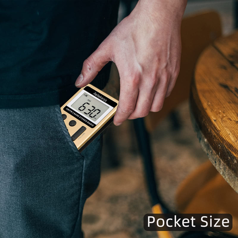 Retekess V112 AM FM Radio Portable, Mini Radio,Digital Tuning Rechargeable Battery LCD Display for Walking Jogging(Gold) Gold