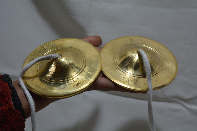 Brass Manjira Cymbals for Puja, Meditation & Kirtan | Traditional Indian Hand Percussion Instrument with Rope | Small Kartal Jodi for Bhajan, Aarti, Temple Worship & Spiritual Music