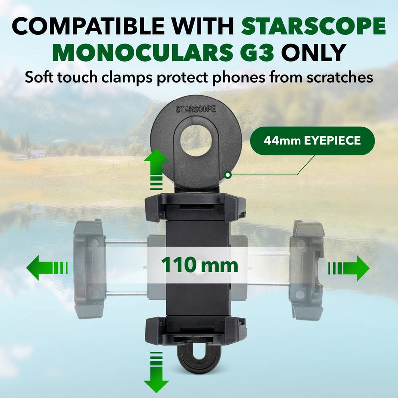 STARSCOPE Monocular G3 Phone Mount - Dual Spring-Loaded Telescope Phone Adapter Mount | Foldable Monocular Telescope for Smartphone Mount | Adjustable, Clip-On Monocular Telescope Phone Mount