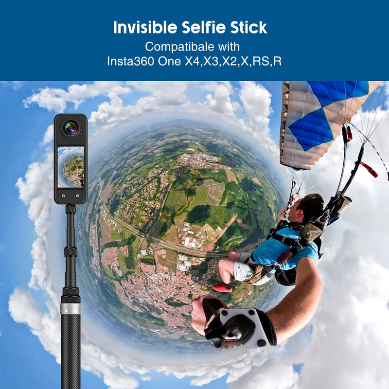 118"/3.0m Invisible Selfie Stick Carbon Fiber, 9.8ft Extended Super Long Pole Compatible with Insta360 X4 X3 ONE X2, ONE R, ONE X, ONE GO 3S 3 2 Action 360 Camera (17 to 118")