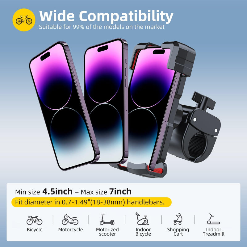 [AUSTRALIA] - Bike/Motorcycle/Baby Stroller Phone Holder Mount, Flexible 360° Rotation, Clamp Firmly on Handlebar, Compatible with iPhone 15 Pro, Samsung and More 4.5-7.0" Phone 