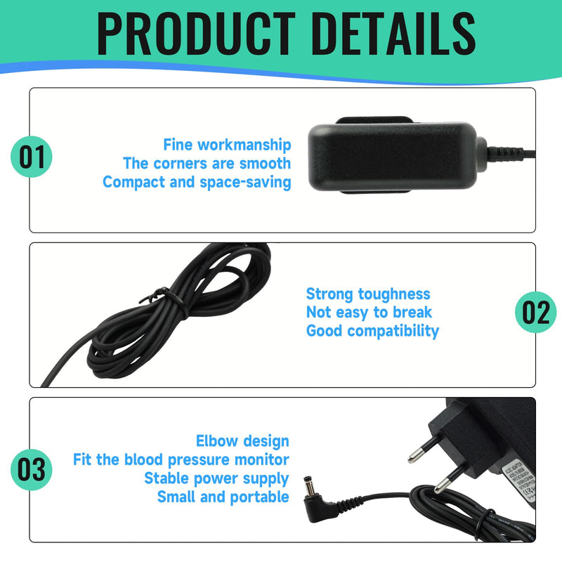 Power Supply 6V Charger Blood Pressure Monitor Compatible with Omron, X2/X2 Basic X3/6 Comfort, X4/7 Smart, M2 Basic, M3/M3 Comfort, M4, Intelli IT, M7 Intelli IT, hhp-cm01, M400/500/700, Power