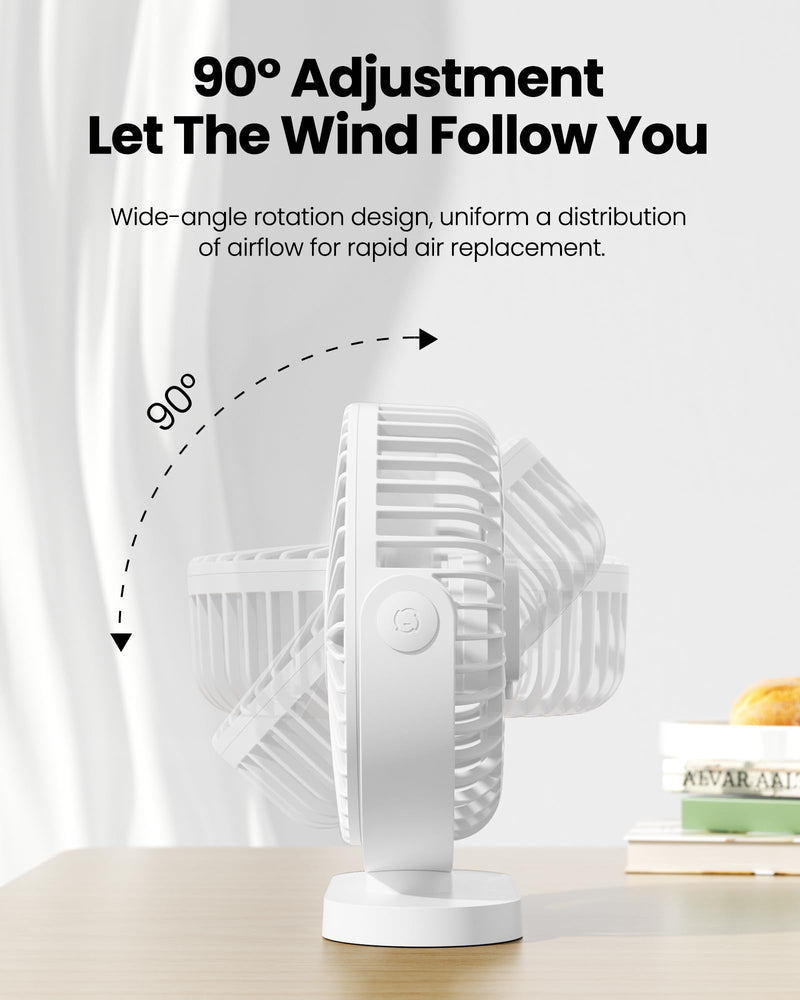 Gaiatop USB Desk Fan, 3 Speeds Powerful Portable Fan, 5.5 Inch Quiet Cooling Mini Fan, 90° Rotate Small Table Fan with 5ft Cable Personal Fan for Desktop Home Office Travel White
