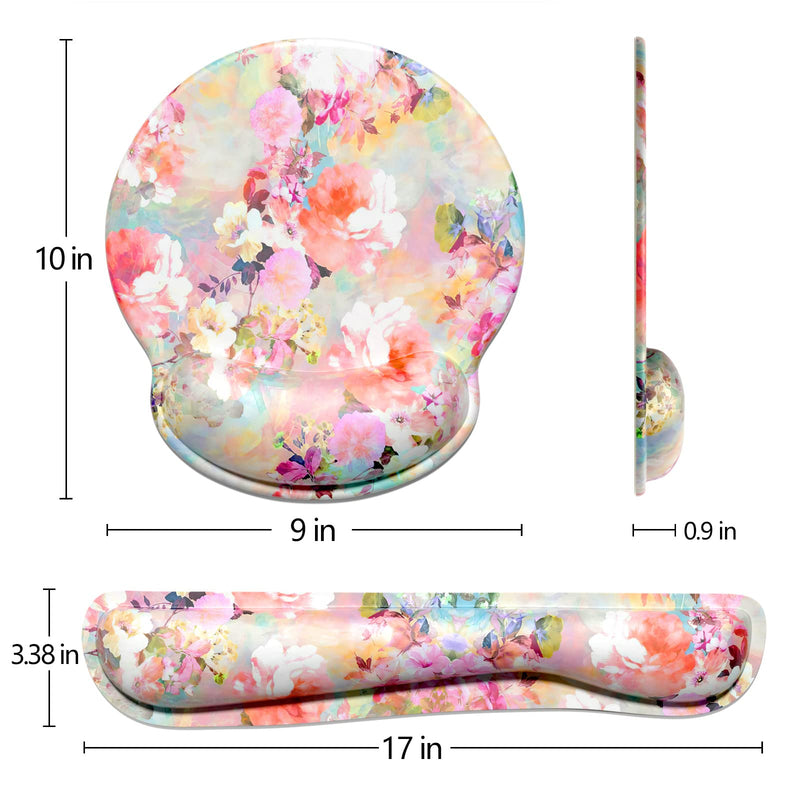 Dapesuom Keyboard Wrist Rest and Mouse Pad with Support, Memory Foam Rests for Set, Ergonomic Non Slip Base Easy Typing & Pain Relief, Peonies Floral, Pink Floral Pink Peonies Floral