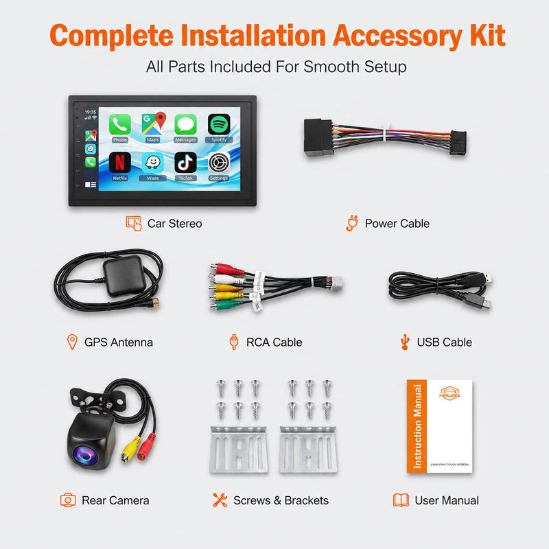 Haudio 7 Inch Double Din Car Stereo with Wireless Apple CarPlay & Android Auto, Android 13 Car Radio 2GB+32GB, GPS Navigation, Bluetooth, WiFi, Backup Camera, FM/RDS, Universal Double DIN Head Unit 7-inch 2+32G (with camera)