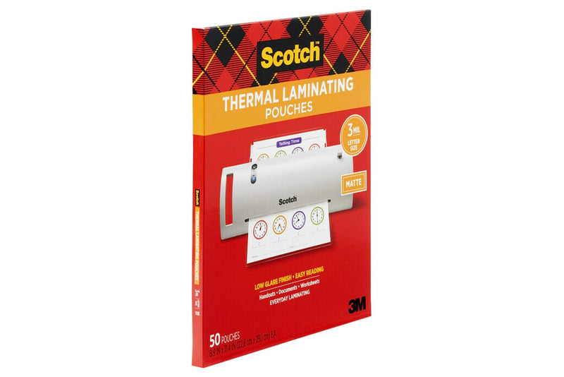 Scotch Matte Thermal Laminating Pouches, Ultra Clear with Matte Finish, Letter Size 8.9 in x 11.4 in, 50-Pack