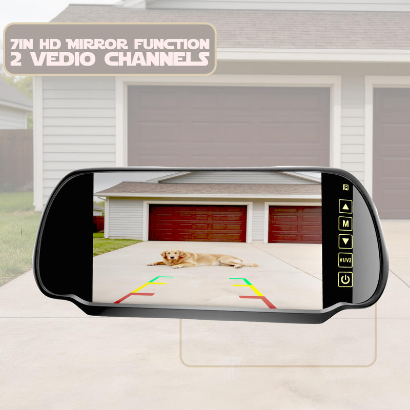 7 Inch TFT LCD Car Rearview Mirror Monitor, Widescreen Dash Cam Rear View Backup Camera Mirror with Touch Button, 2 Video Input, Vehicle Parking in-Mirror Monitor for Cars Trucks
