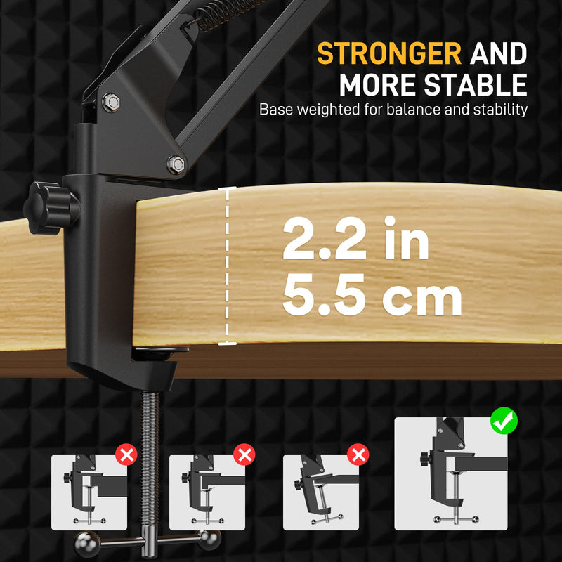 MAONO Boom Arm Microphone Stand: Adjustable Metal Suspension Mic Boom Arm for Podcast Gaming Streaming Recording,with Desk Clamp and 3/8" to 5/8" Screw Adapter-Max Load 1KG BA20 Black