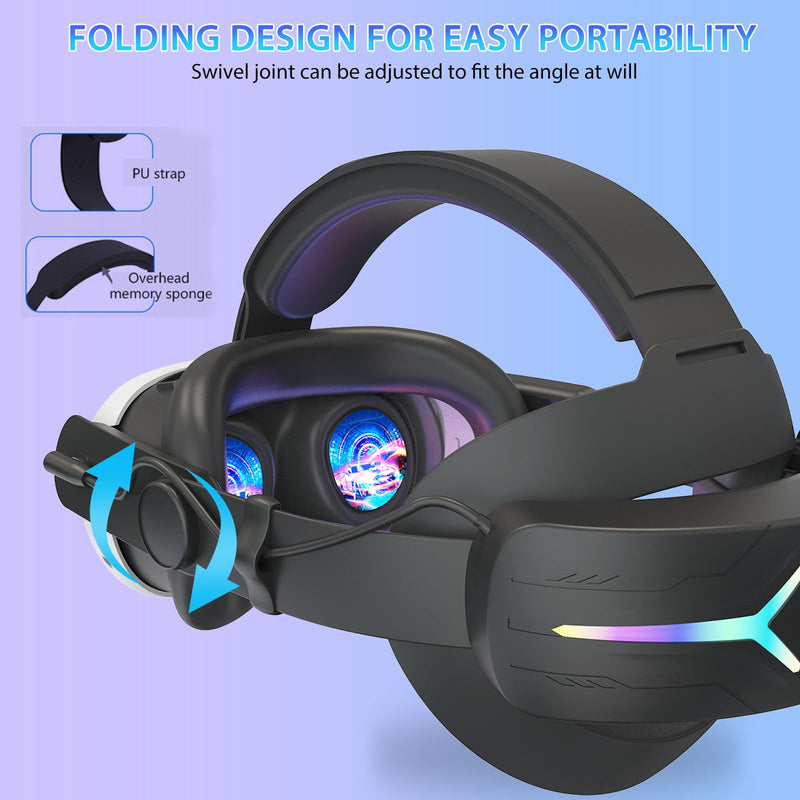 RGB Light Head Strap with Battery for Meta Quest 3, MLemonVR Battery Pack Head Strap Accessories for Oculus Quest 3, PD Fast Charging Enhance Gaming Time, (for quest 3, Black)