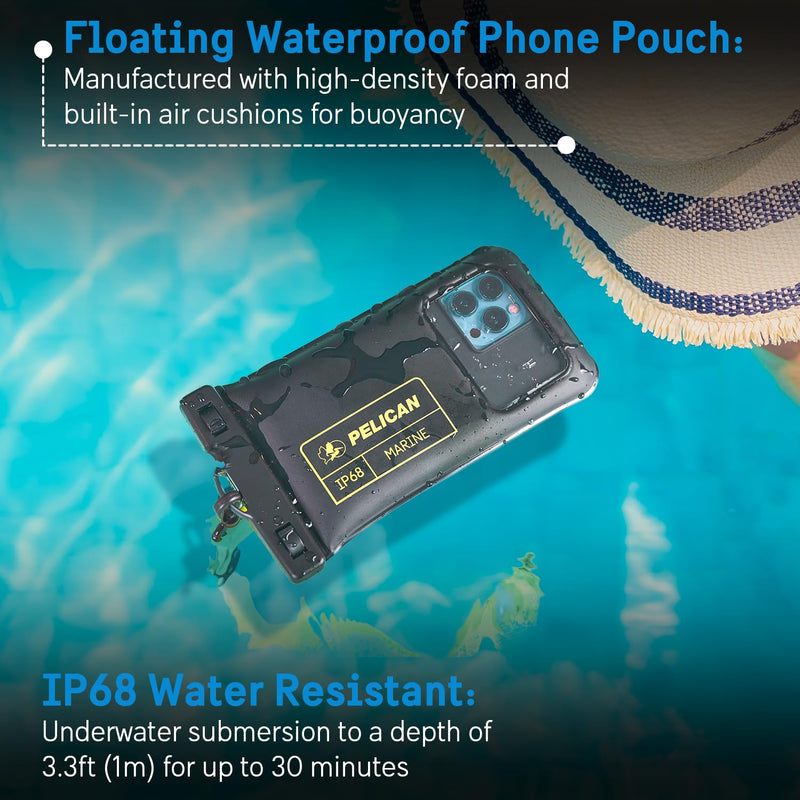 Pelican 4 Pack Marine Waterproof Phone Pouch (Regular) -Black/Hi-Vis Yellow | Touchscreen IP68 Floating Waterproof Phone Case w/Detachable Lanyard - Fits All Phones - Beach Cruise Ship Travel Essentials Black/Neon - 4 Pack - Regular