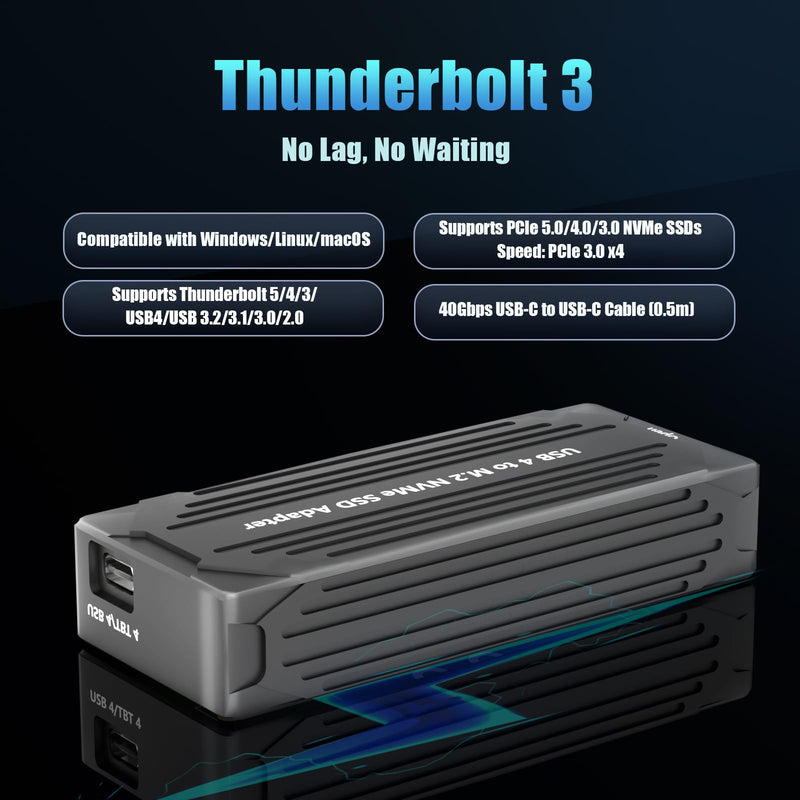 GLOTRENDS ST5115 40Gbps USB4 M.2 NVMe SSD Enclosure for 2280/2230 M.2 NVMe SSD, ASM2464 Controller, Compatible with Thunderbolt 4/3/USB4/USB C