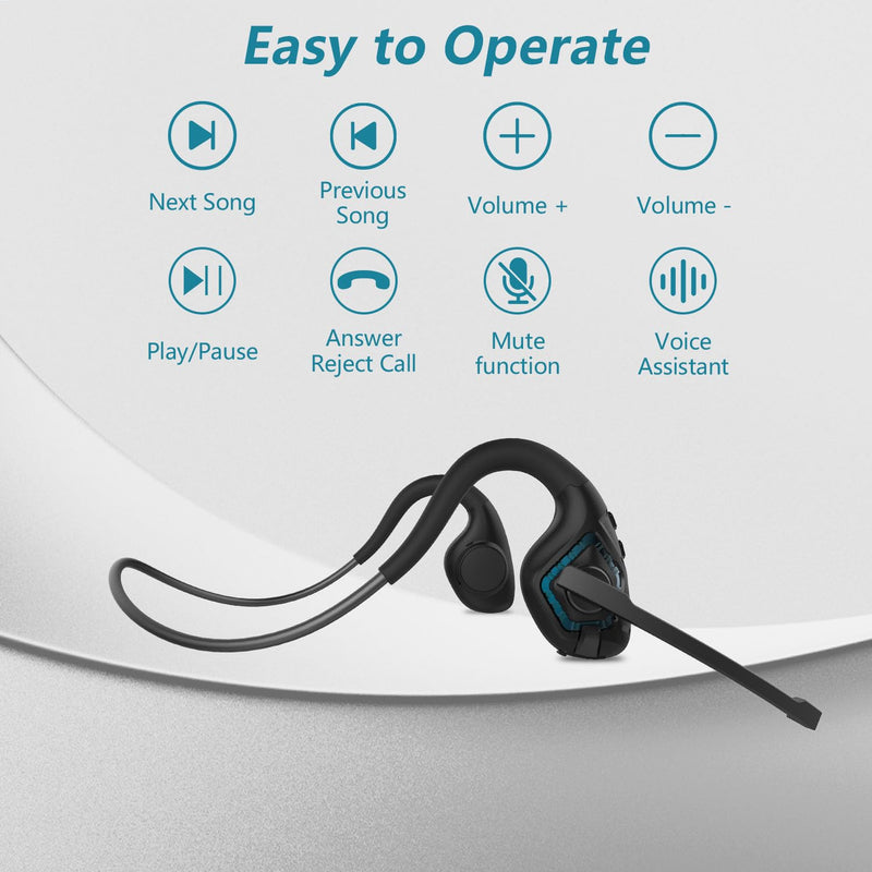 [AUSTRALIA] - BANIGIPA Bluetooth Headset with Boom Microphone, Open Ear Headphones w/Noise Canceling Mic, Wireless Headset for Phone Laptop PC Computer, Light and Comfortable for Office Meeting Home Working-10 Hrs A-G2 Cyan 