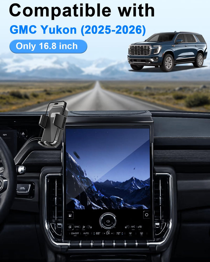 PZK Car Phone Holder for GMC Yukon/Yukon XL 2025 2026 Accessories 16.8-Inch | Auto Lock One Button Release Phone Holder 360° Rotation Phone Stand for 4.0-7.0'' phones Not Block Vent (Not Fit 15-inch) GMC Yukon/Yukon XL 2025-2026 (16.8-Inch)