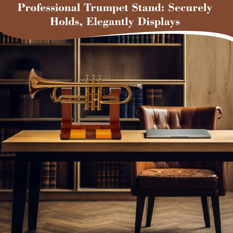 Ripeng Wooden Trumpet Stand Horizontal Trumpet Holder for All Musicians Unique Gift, 9.5 x 4.7 x 7.8 Inch, Trombone Accessories