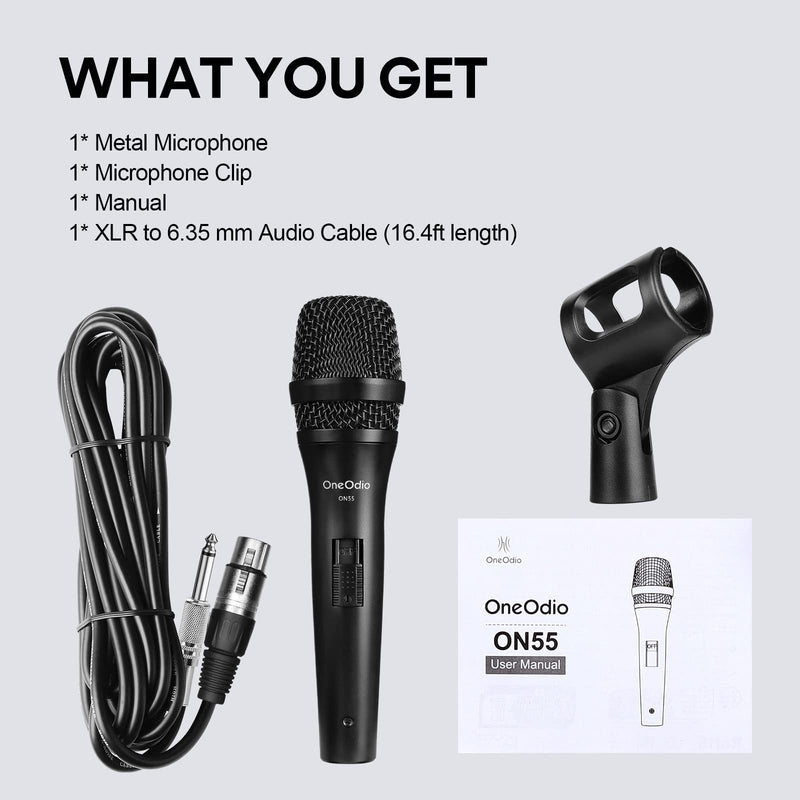 OneOdio ON55 Wired Microphone for Singing - Mic Clips, Metal Female, ON/Off Switch, 16.4ft XLR Cable - Condenser Dynamic Mic for Karaoke Machine, AMP, Speaker, Parties Gold