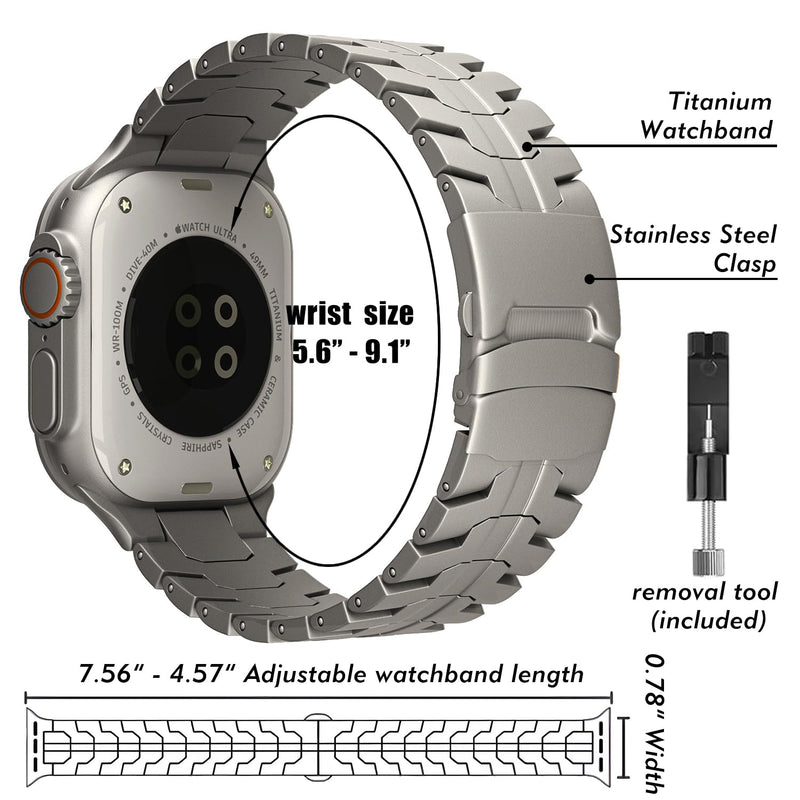 Titanium Band - Lightweight& Scratch-Resistant TA1 Titanium, Adjustable Replacement Strap with Folding Clasp, Compatible with Apple Watch 41mm 42mm