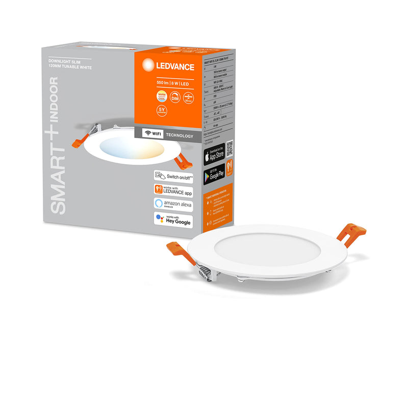[AUSTRALIA] - LEDVANCE LED Spotlight Integrated Slim Diameter 12 cm Round Recessed Ceiling Spot for Indoor Use Dimmable 8 W Colour Temperature 3000 - 6500 K 550 Lumen Flat Design Includes Clamping Device White 3000-6500k 120mm 8w 