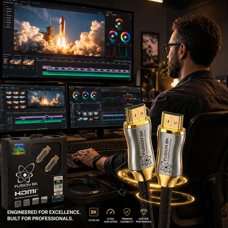 Fusion8K Certified HDMI 2.1 Cable 48Gbps 3ft - 10K 8K@60Hz 4K@120Hz 144Hz | eARC HDR10 Dolby Vision HDCP 2.3 | Braided Cord for PS5, Xbox Series X, Apple TV 4K, Roku, OLED TV 3 Feet