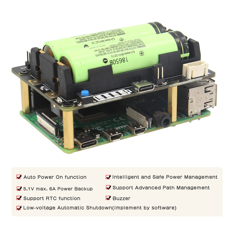 Geekworm Raspberry Pi UPS, X728 V2.1 (Max 5.1V 6A) 18650 UPS & Power Management Board with AC Power Loss Detection, Auto On & Safe Shutdown Function for Raspberry Pi 4B/3B+/3B