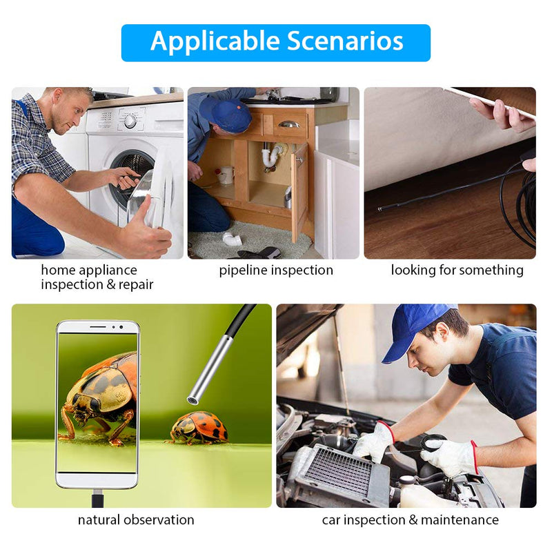 USB 2.0 Endoscope, Akozon 3-in-1 Endoscope Inspection Camera 5.5 mm - 20 m Snake USB 720p Megapixel HD IP67 Waterproof Snake Camera 6 Adjustable LED Light for Smart Android Tab