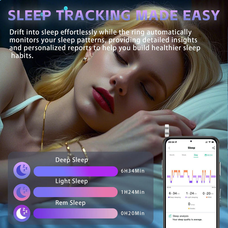 Smart Ring for Women Men, Activity Tracker Ring with Silver 9 | Heart Rate, SpO2, Blood Pressure, Sleep Monitoring, Step & Calorie Counter, No Subscription Fee, iOS & Android Compatible