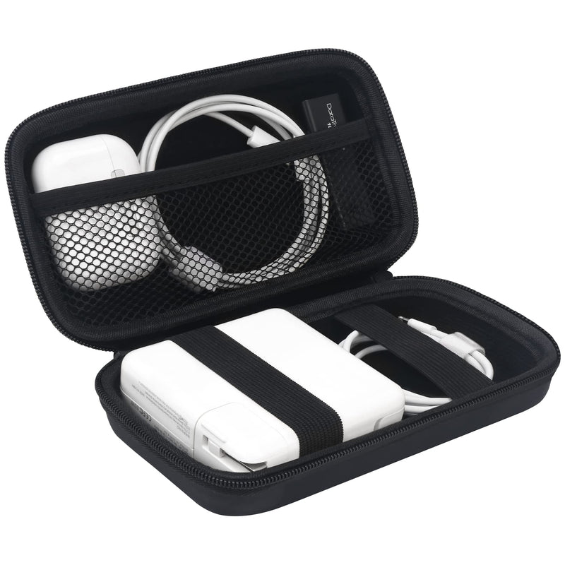 Elonbo Hard Electronics Accessories Travel Case Bag for MacBook Air Pro Charger iPhone 13 / 13 Pro Charger USB Hub, Extra Mesh Pocket Fits Charging Cable Cord Power Adapter Hard Drive, Black+ Black