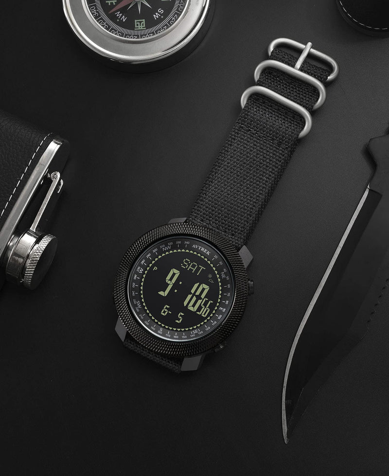 AVTREK Military Army Watch Altimeter Barometer Compass 50m Waterproof-2106 | Men's Digital Wristwatch with Backlight/Pedometer Calorie and Mileage Tracking,Outdoor Fitness Tracker BLACK