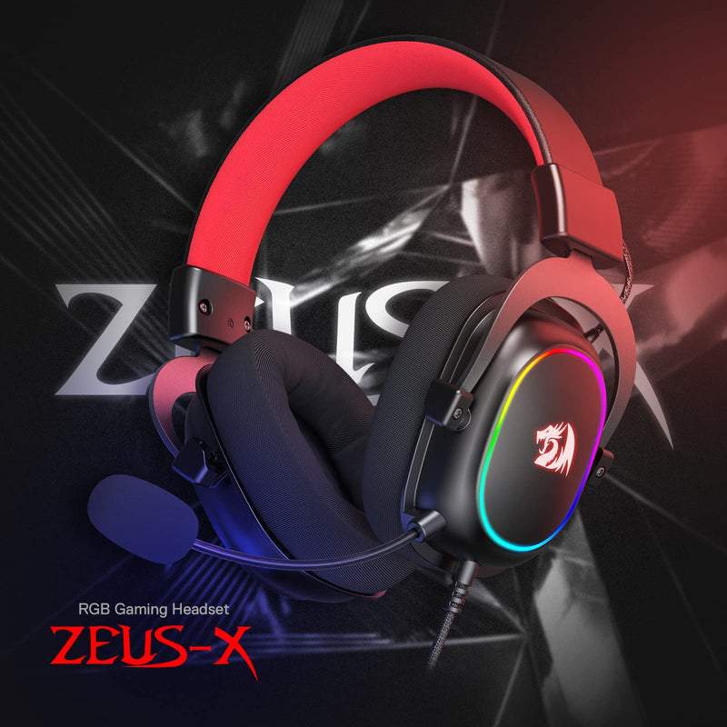 Redragon H510 Zeus-X RGB Wired Gaming Headset - 7.1 Surround Sound - 53MM Audio Drivers in Memory Foam Ear Pads w/Durable Fabric Cover- Multi Platforms Headphone - USB Powered for PC/PS4/NS Black-RGB