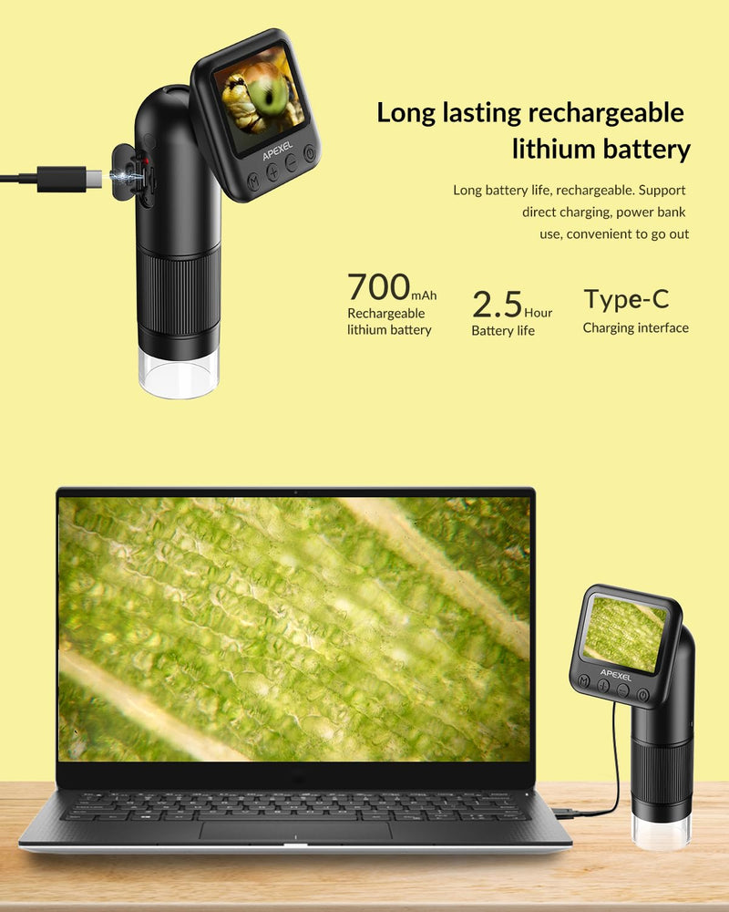 [AUSTRALIA] - 800X HD Handheld Digital Microscope for Adults, with 2" LCD Screen Pocket Microscope for Kids, USB Lab Handheld Digital Microscopes Equipment, with 32GB SD Card Black 