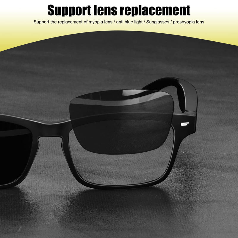 Smart Glasses,Wireless Bluetooth,IP5 Waterproof,Air Conduction Sound (Music&Call) for All Smart Devices Support Lens Replacement - Blue Light Blocking Polycarbonate Lens