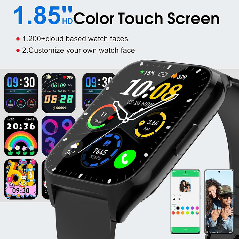 Smart Watch for Men Women, 1.85" Smartwatch Answer/Make Calls, Fitness Watch with Heart Rate/Sleep Monitor/Step Counter, 110+ Sport Modes, IP68 Waterproof Activity Fitness Trackers for Android iOS