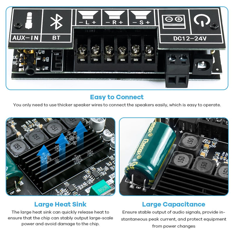 Bluetooth 5.0 50W+50W+100W 2.1 Channel Subwoofer Amplifier Board TPA3116D2 HiFi Treble and Bass Control Stereo Digital Audio Amp Board for Home Theater DIY Wireless Speakers