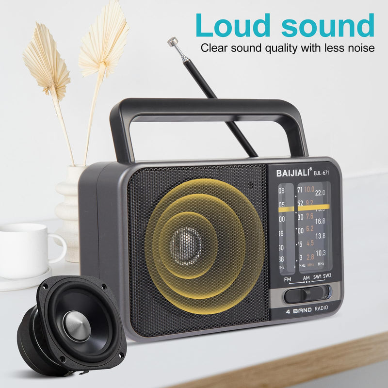 [AUSTRALIA] - Portable Radio AM FM, Transistor AM FM Radio Portable with Loud Speaker, Small Radio Battery Powered or DC USB, Suitable for Indoor, Outdoor and Emergency Use(BJL-671) 
