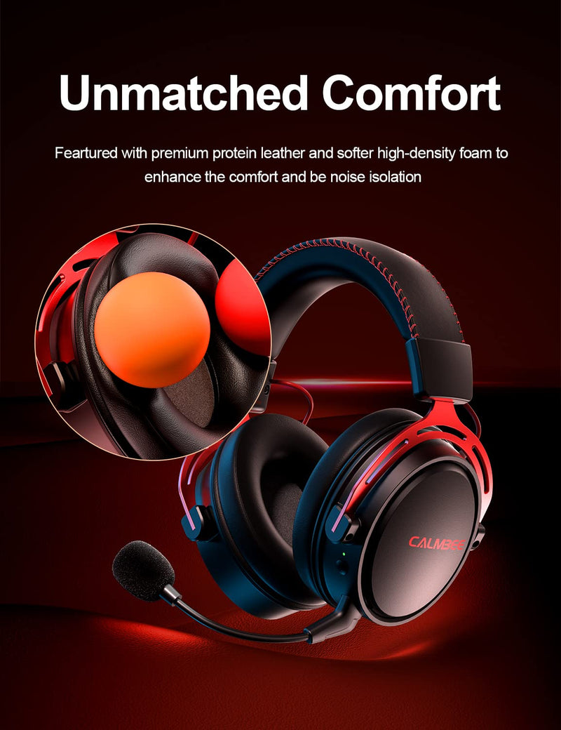 Wireless Gaming Headset with Microphone for PC PS5 PS4 Playstation, 2.4G USB Computer Headphones with Mic,Over-Ear Wireless Bluetooth Gamer Headsets for Laptop Mac Red