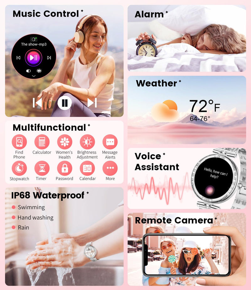 LIGE Smart Watches for Women (Answer/Make Call) with Diamonds,1.19” AMOLED Smartwatch with Heart Rate/Sleep Monitor,IP68 Waterproof Fitness Tracker 120 Sport Modes Pedometer for Android iOS,Sliver Silver