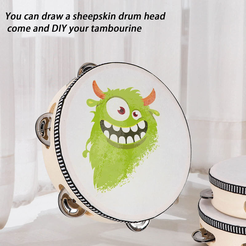 [AUSTRALIA] - Tambourines for Adults, 6 inch Wooden Hand Held Drum Bell Tamborine with Birch Metal Jingles Single Row Percussion Musical Instruments Hand Tambourine for Church, KTV, Party, Game 6 inches 