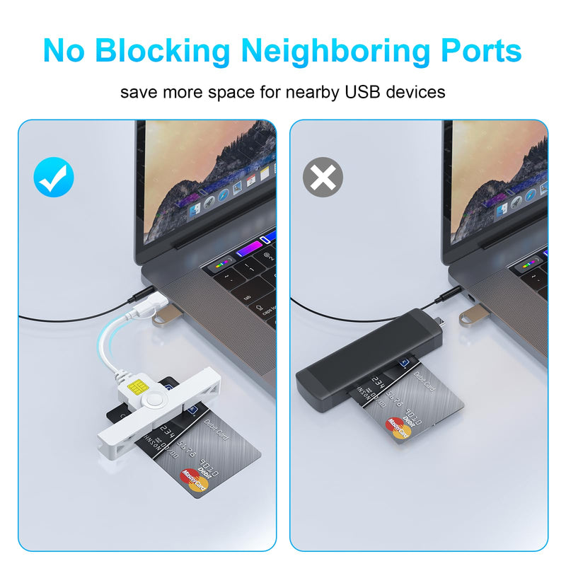 CAC Card Reader 2 in 1 USB/USB C Dual Connector, DOD Military USB Common Access CAC Reader Type C USB Smart Card Reader Compatible with Windows, Mac OS Mini Fold Plug and Play White