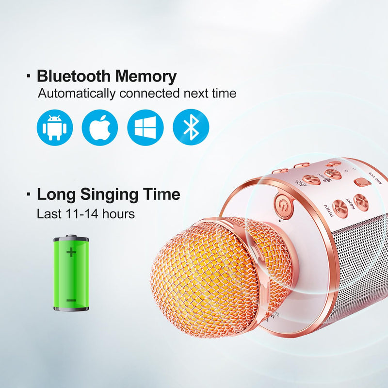 [AUSTRALIA] - Microphone for Kids Voice Change Karaoke Microphone Kids Girl Gifts Handheld Wireless Bluetooth Microphone Home Party Favor Mic Microphones Kids Christmas Birthday Gifts Rose Gold 