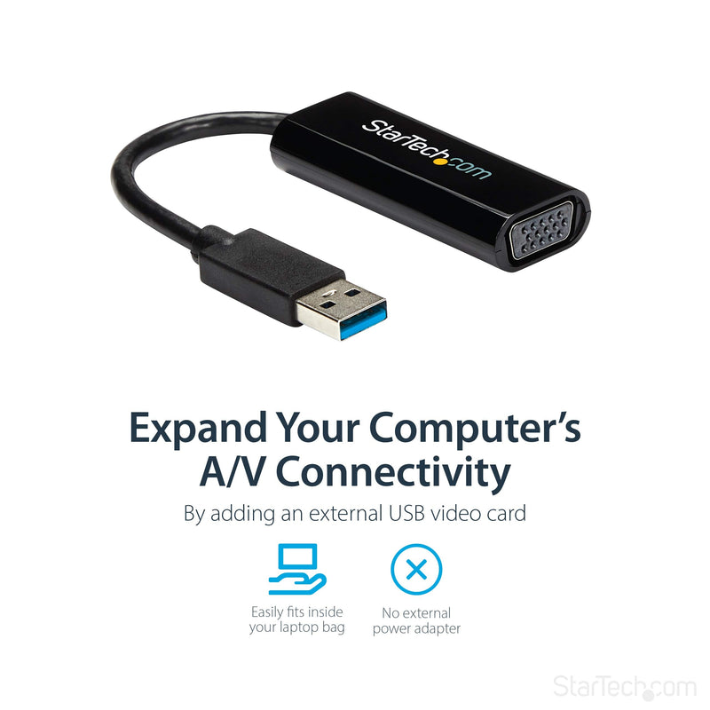 StarTech USB 3.0 to VGA Adapter, Slim, Windows Only, TAA (USB32VGAES) | USB to VGA monitor converter, External video card, Single display, Connect up to five adapters, Windows only, Extra monitor