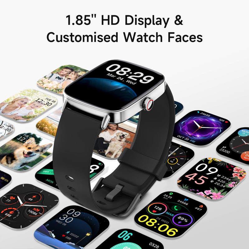 Smart Watch for Men Women, 1.85" (46mm) Smartwatch Compatible iPhone/Samsung/Android (Answer/Make Calls), 100+ Sport Modes Fitness Tracker with Heart Rate/Sleep/SpO2 Monitor, IP68 Waterproof, 2 Bands