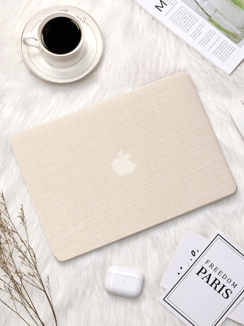 Seorsok Compatible with MacBook Air 13 Inch Case2022 2021 2020 2019 2018 Release A1932 A2179 M1 A2337 Touch ID,Elegant Leather Plastic Hard Shell Case with Transparent Keyboard Cover,Beige Woven Air13（A1932 A2179 M1 A2338） Beige
