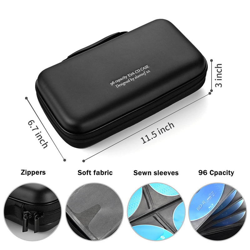 DVD Case, EVA CD Case Holder Storage Organizer Portable Protective DVD Wallet Holder for Car 96 Capacity Black96