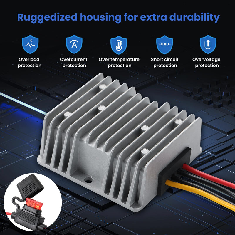 DC 9V-32V to 12V10A Voltage Converter, 24V Step Down to 12V 120W Buck With Safety Fuse and Clamps, Voltage Regulator, Power Supply Adapter, Truck Step-Down Volt Gray-DC 9-32V to 12V 10A