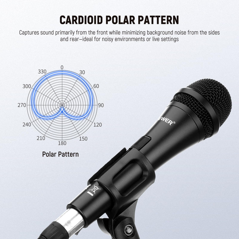 [AUSTRALIA] - NEEWER NW-040 Cardioid Dynamic Microphone with XLR Cable, Rigid Metal Housing, Unidirectional Pickup Mic for Musical Instruments Voice Public Speech Podcast Singing PC Gaming Streaming Studio, Black 
