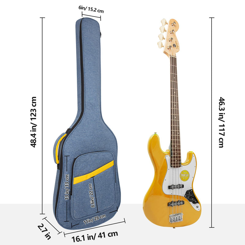 MUZNOTE Bass Guitar Case, Bass Guitar Gig Bag Backpack Soft Electric Bass Guitar Bag 0.38 inch Thick Padding Lightweight Dual Adjustable Shoulder Strap Pocket (Blue)